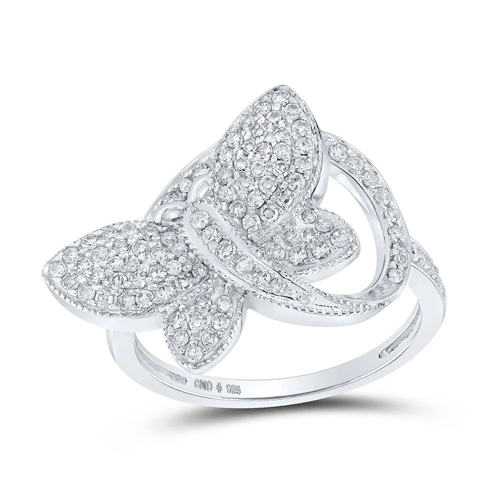 Sterling Silver Diamond Butterfly Ring Size 8 U655480