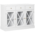 White Sideboard Buffet Cabinet with Glass Doors and 3 Drawers B465