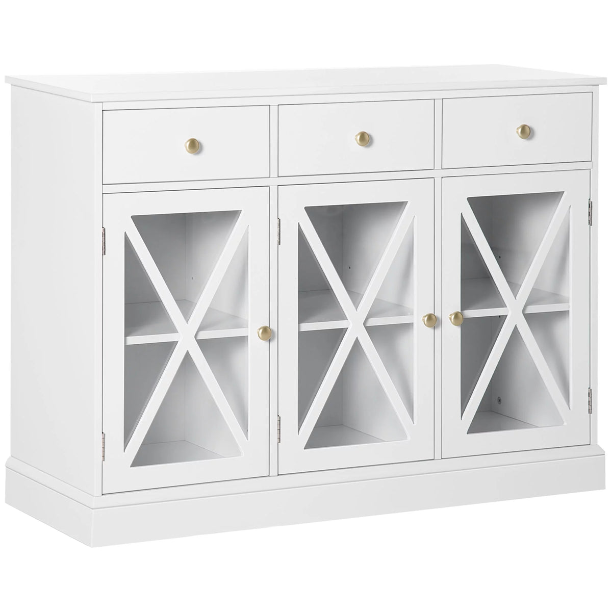 White Sideboard Buffet Cabinet with Glass Doors and 3 Drawers B465
