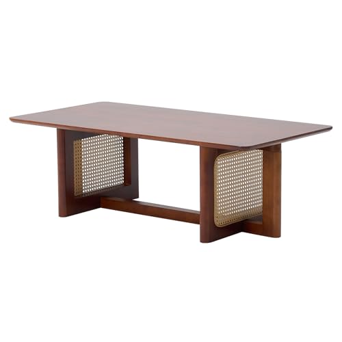 Rattan Coffee Table, 42.5 Inch Rectangular Solid Wood Table V43922