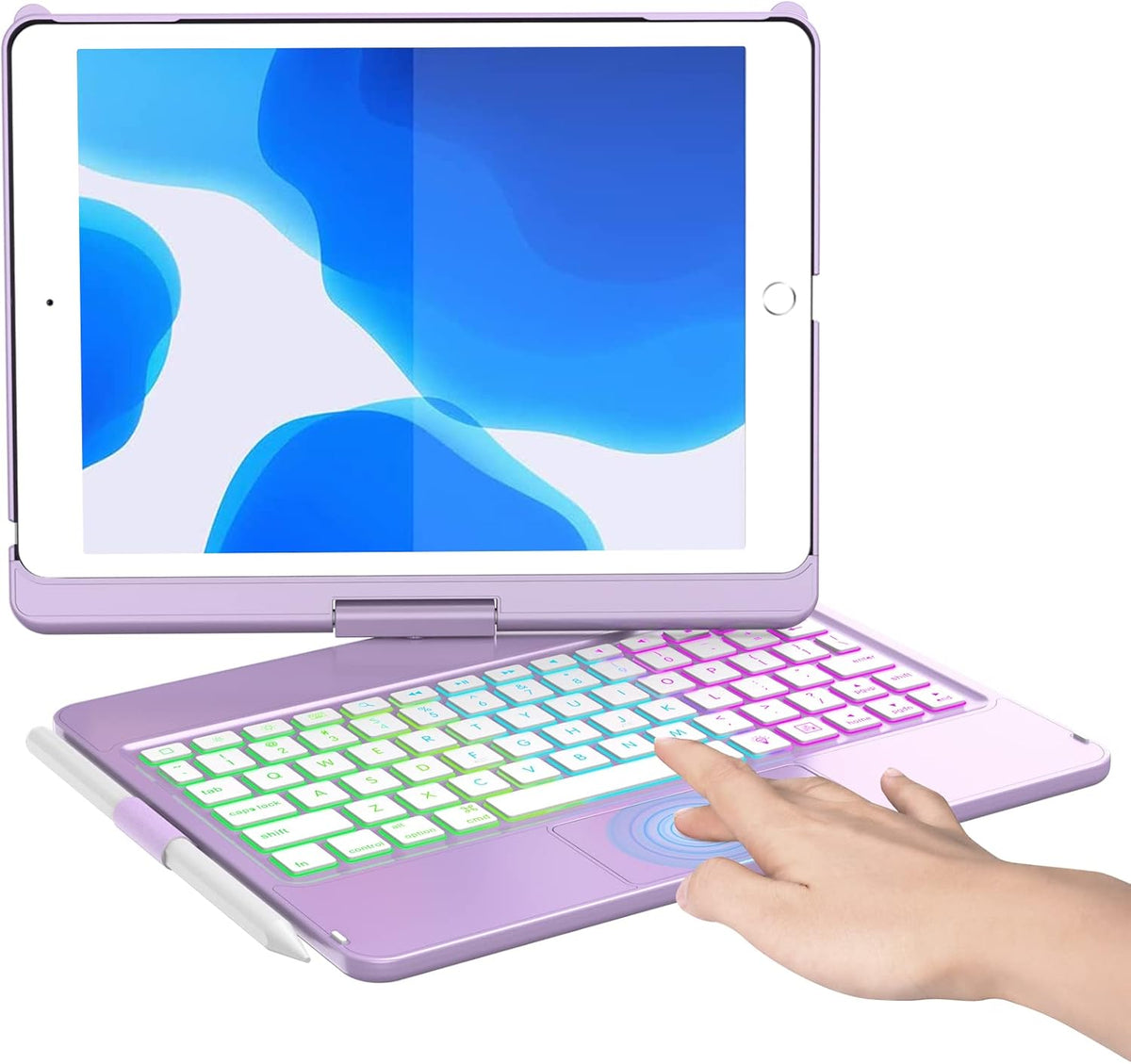 iPad 9th Generation Case with Keyboard and Pencil Holder, Backlit, Touchpad (Purple) F88967