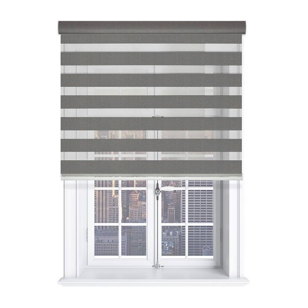 Gray Cordless Light Filtering Polyester Zebra Roller Shade with Cassette Valance 31 in. W x 72 in Y85758
