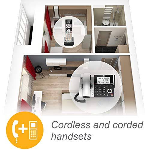 Silver/Black Corded/Cordless Phone with 3 Handsets X291