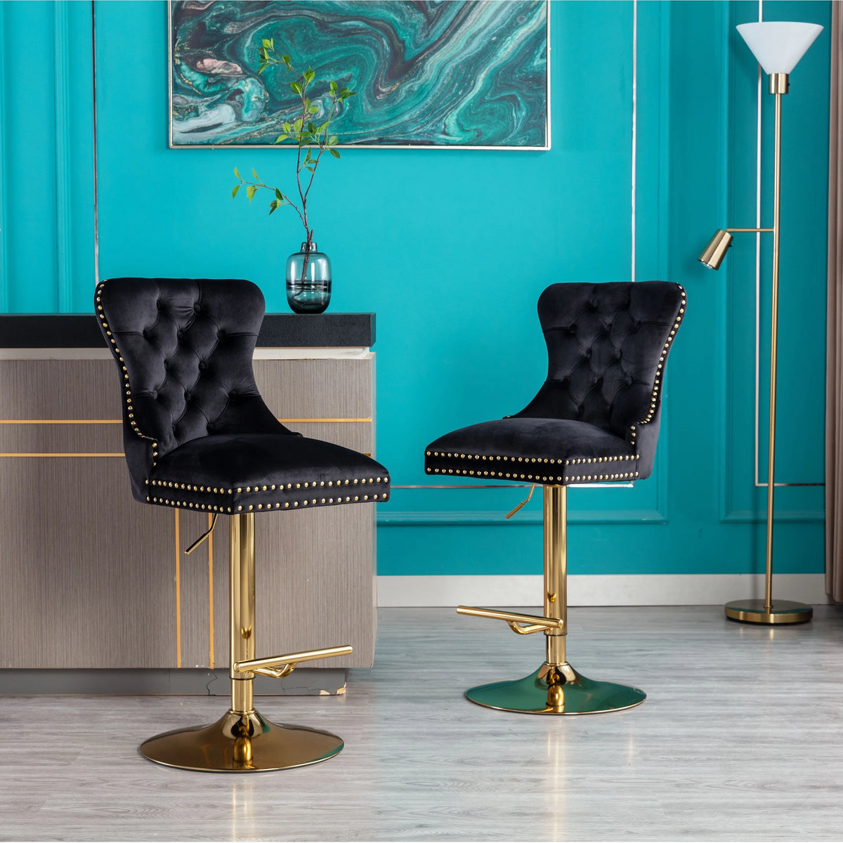 Black Velvet Swivel Bar Stools, Set of 2 Q778