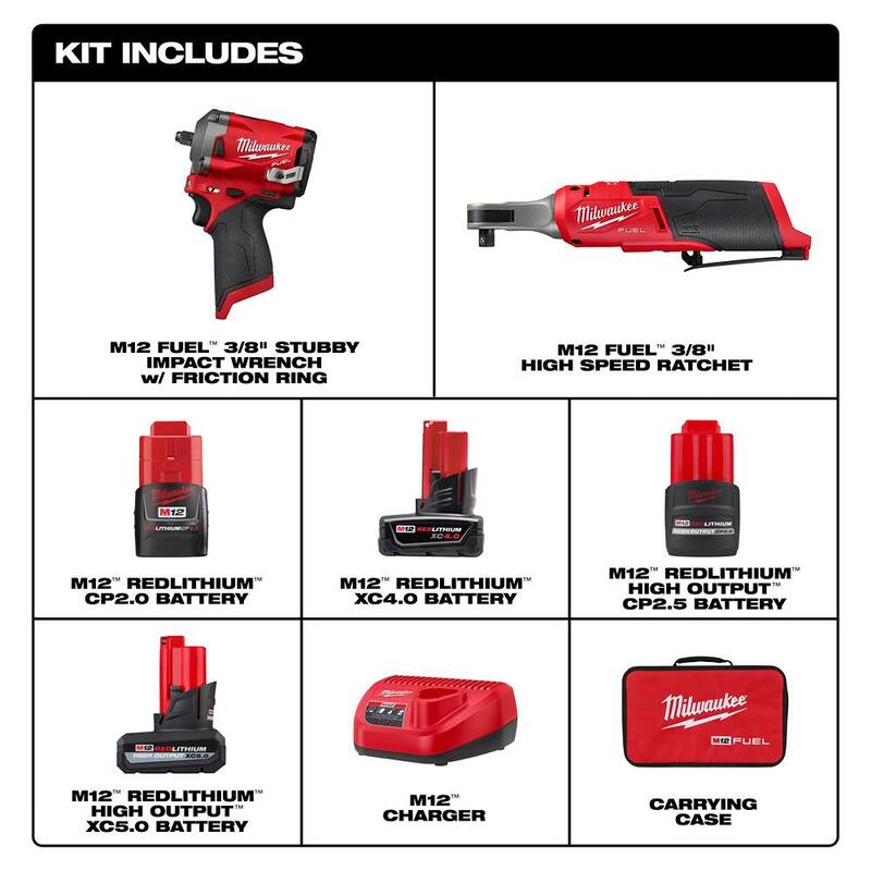 12V Lithium-Ion Brushless Cordless 3/8 in. Impact Wrench Kit & 3/8 in. Ratchet T626657