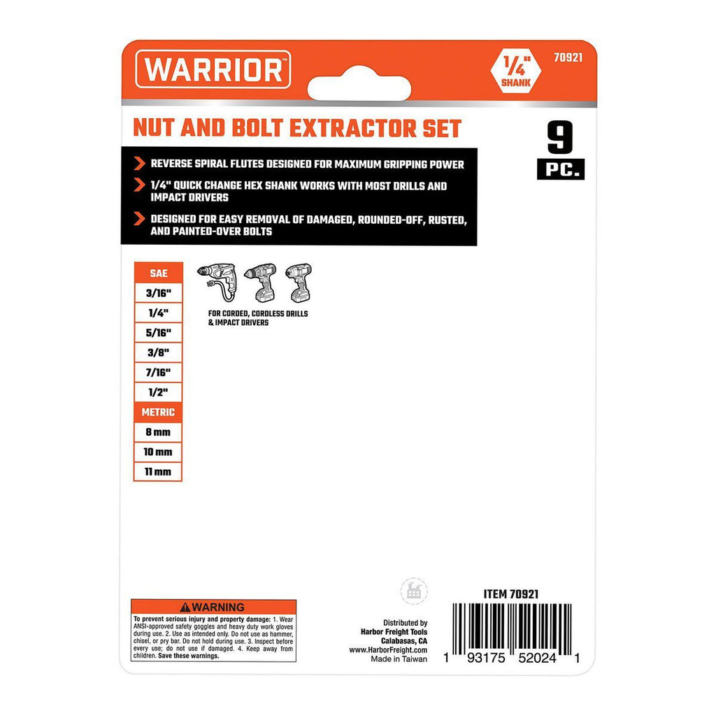 9-Piece Nut and Bolt Extractor Set U60294