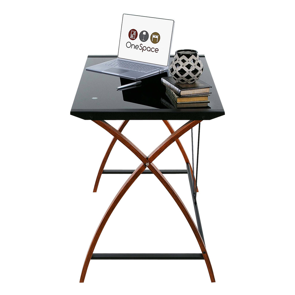 Black Glass and Wood Computer Desk L632987