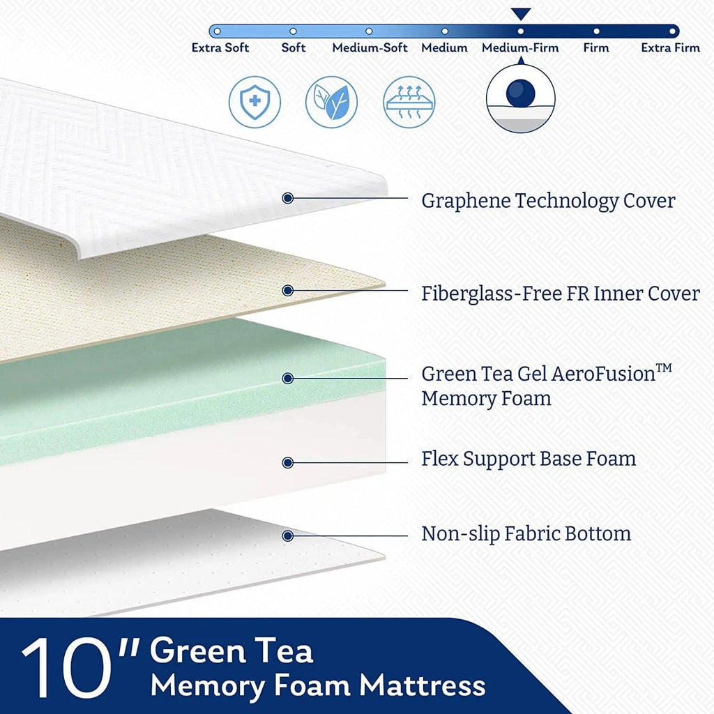 Twin Size 12 Inch Green Tea Memory Foam Mattress A686563
