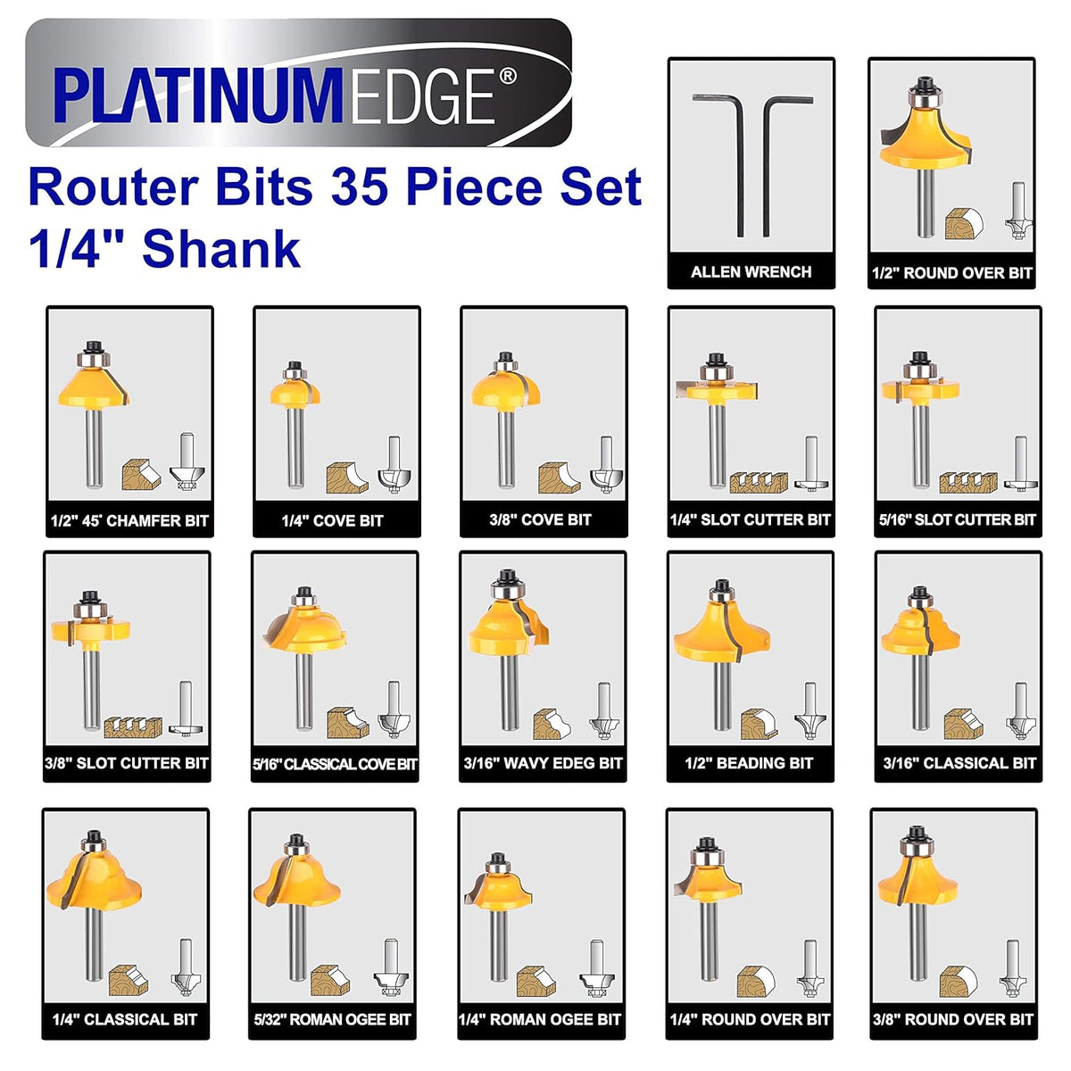 35 Piece Tungsten Carbide Router Bits Set with 1/4 Shank P904