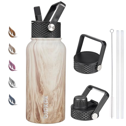 Half Gallon Insulated Stainless Steel Water Bottle with Straw Lid, Black I34721