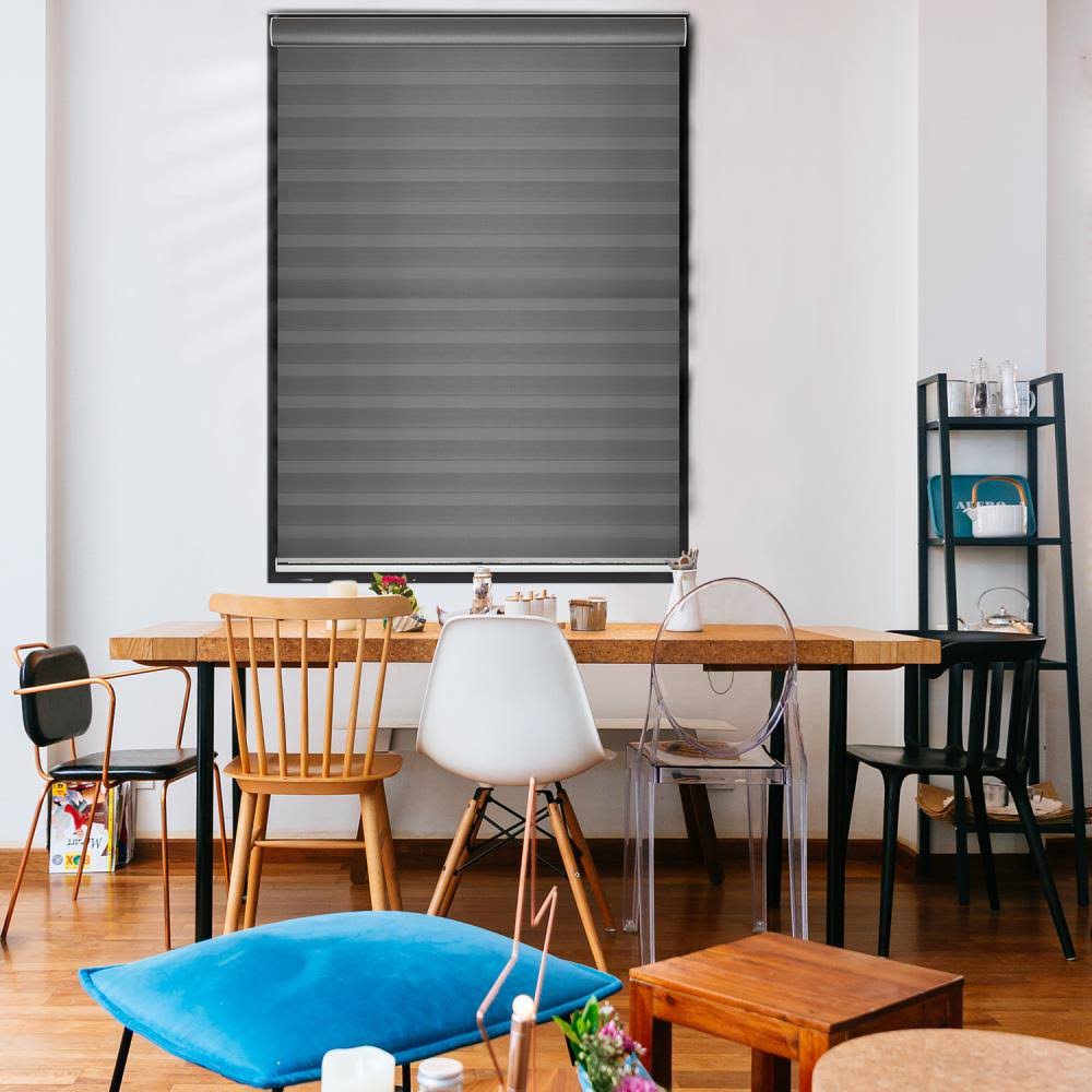 Gray Cordless Light Filtering Polyester Zebra Roller Shade with Cassette Valance 31 in. W x 72 in Y85758