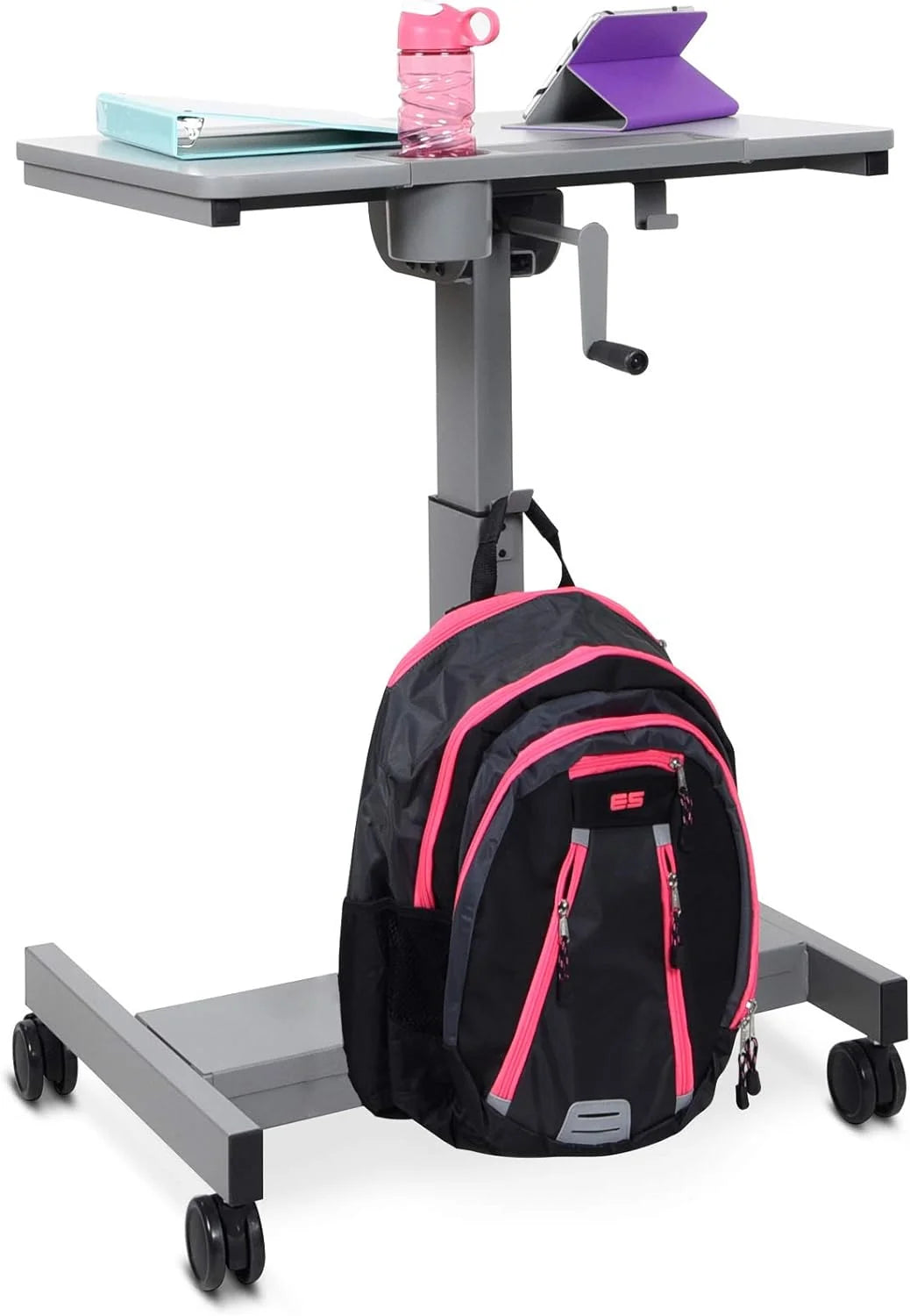 Height Adjustable Sit Stand Desk with Crank Handle and Pencil, Water Bottle Holder P1515