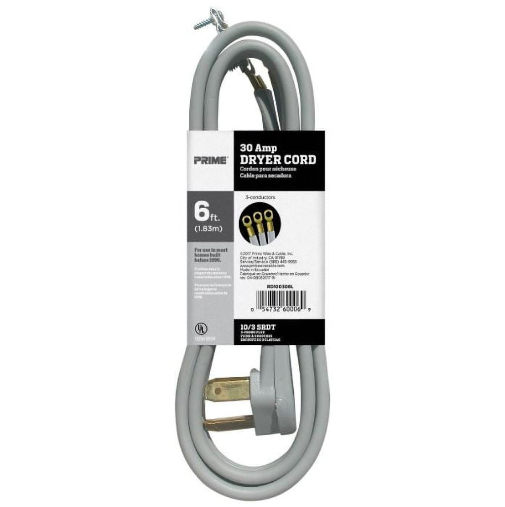 6 Feet 10/3 30 Amp Gray 3-Wire Dryer Cord (2 Pack) N937372