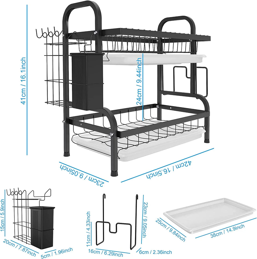 2-Tier Dish Drying Rack with Drain Board Tray N691036
