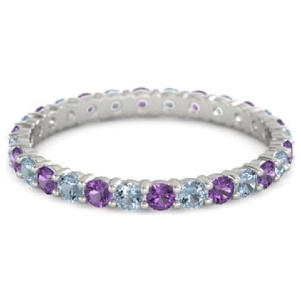 Amethyst Blue Topaz Round Eternity 925 Sterling Silver Stackable Ring O141