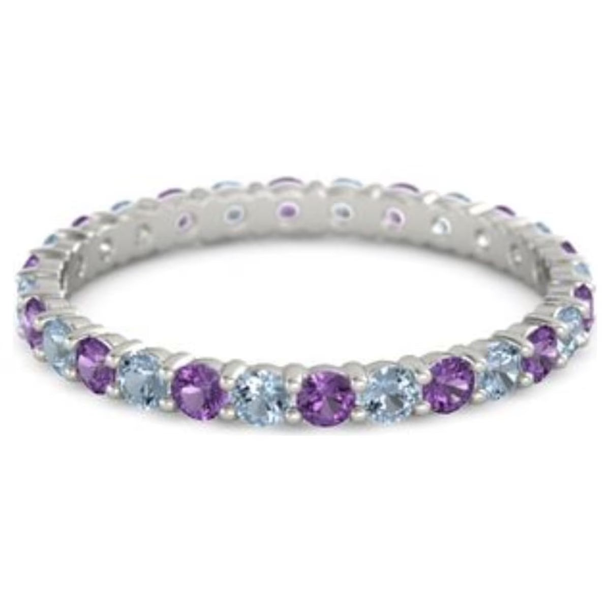 Amethyst Blue Topaz Round Eternity 925 Sterling Silver Stackable Ring O141