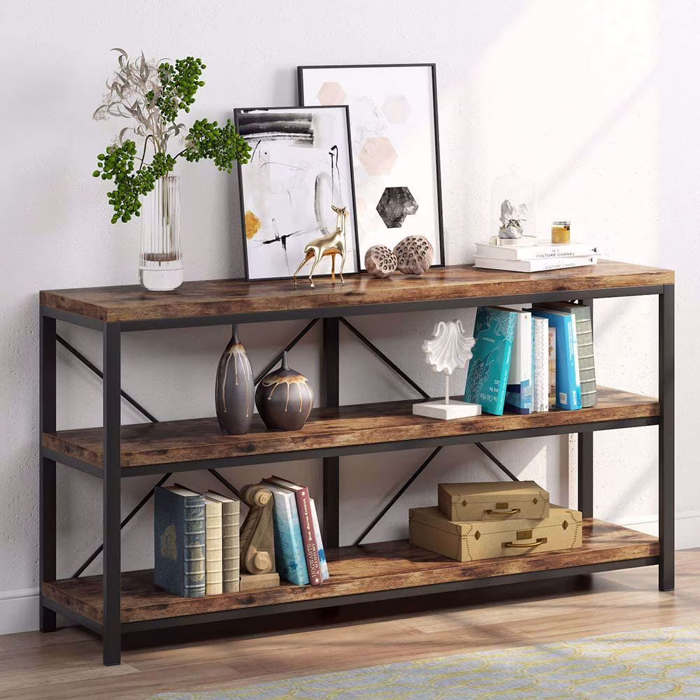 Rustic Industrial 55 Inch Sofa Table with Shelves D3891