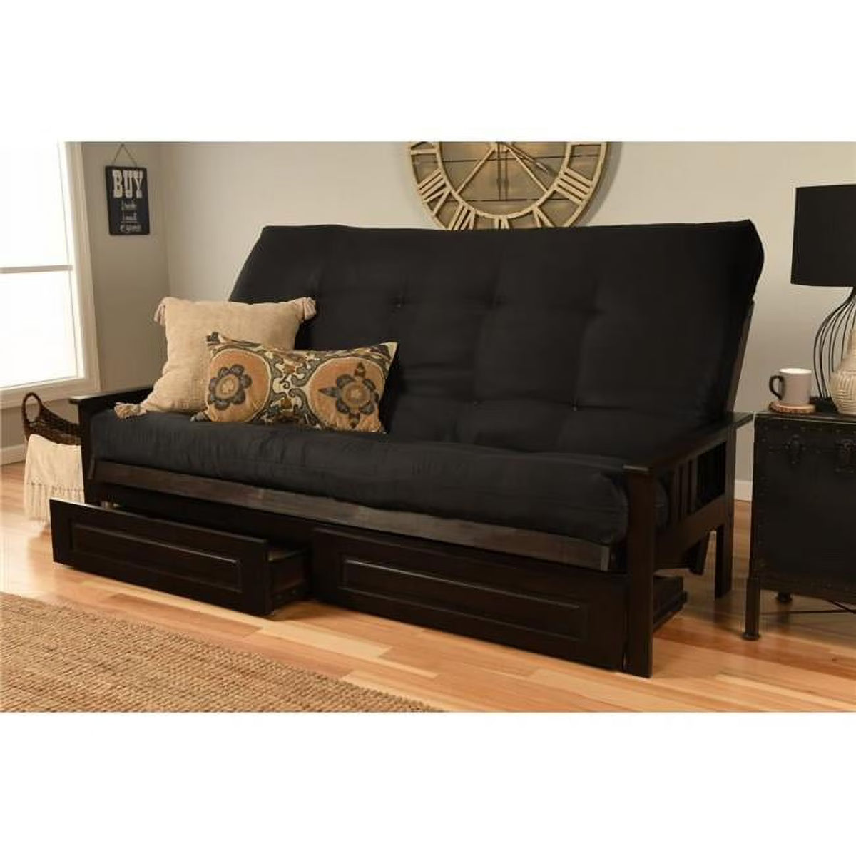 Storage Frame with Fabric Mattress in Black/Espresso T56991