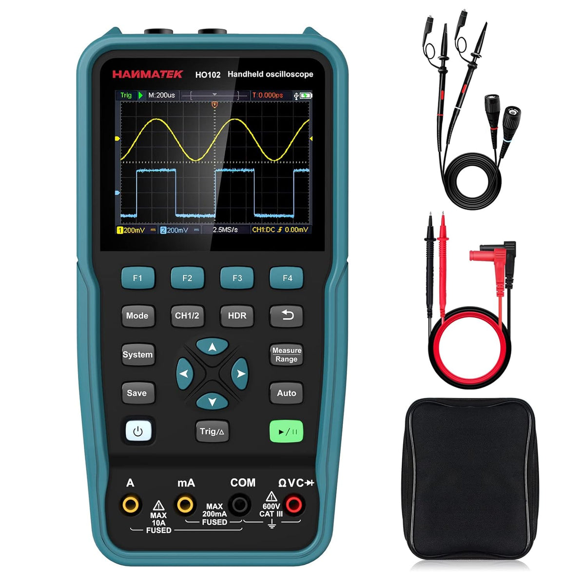 Handheld Digital Oscilloscope 100Mhz Bandwidth 2 Channels 3.5TFT Mini Oscilloscope J17590