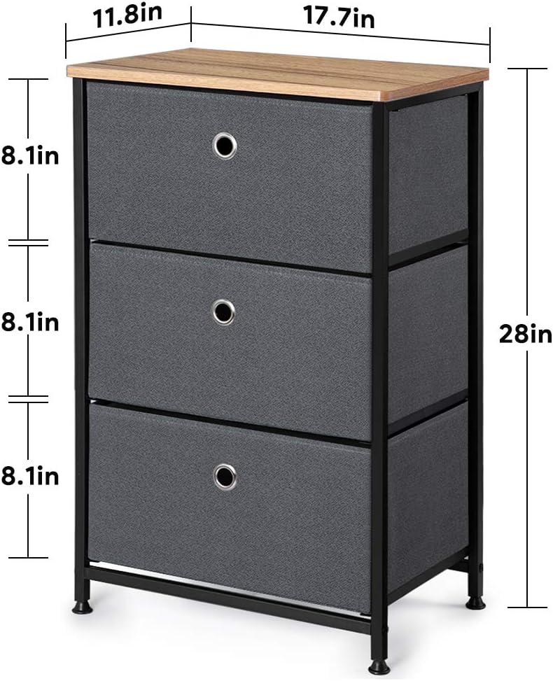 28" Vertical Dresser with 3 Drawers Fabric Nightstand with Steel Frame and Wood Top M9057