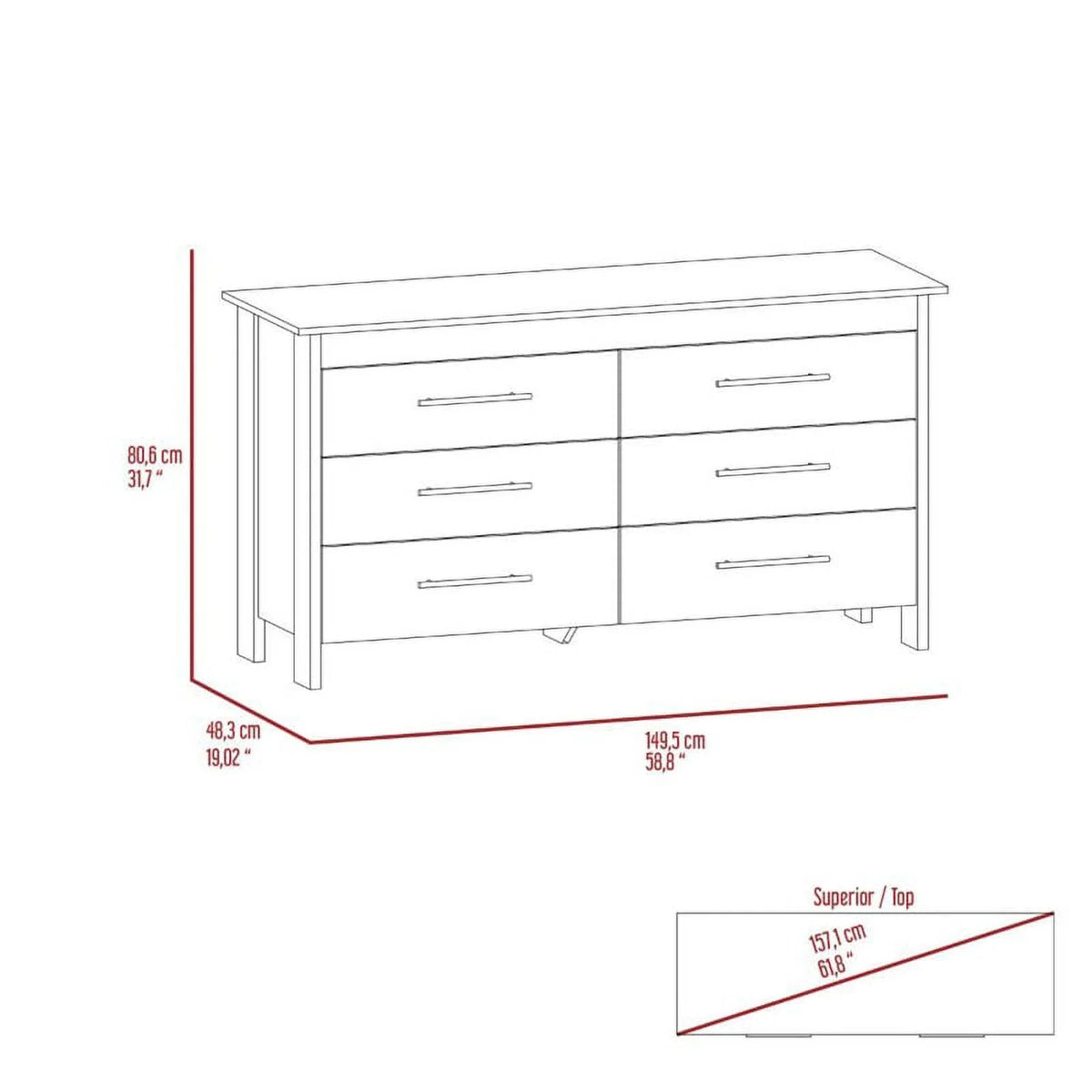 6 Drawer Engineered Wood Double Dresser W620058