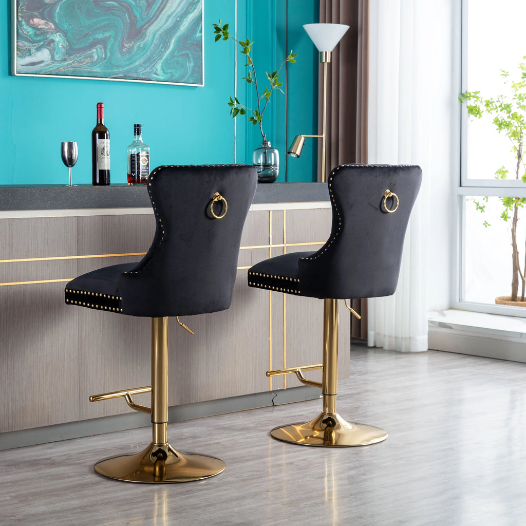 Black Velvet Swivel Bar Stools, Set of 2 Q778