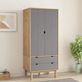 Brown and Gray Solid Wood Pine Wardrobe X564