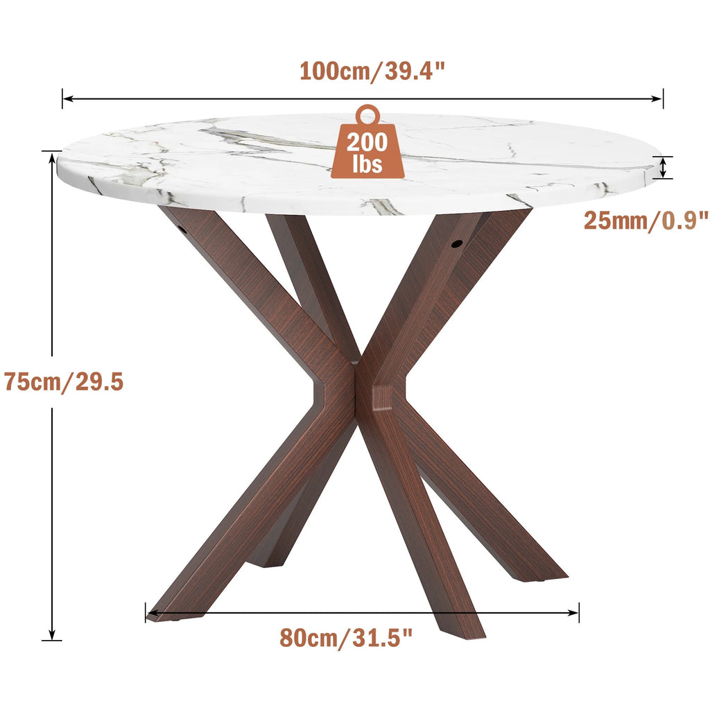 39.4" Round Wood Dining Table with Steel Legs Y4373