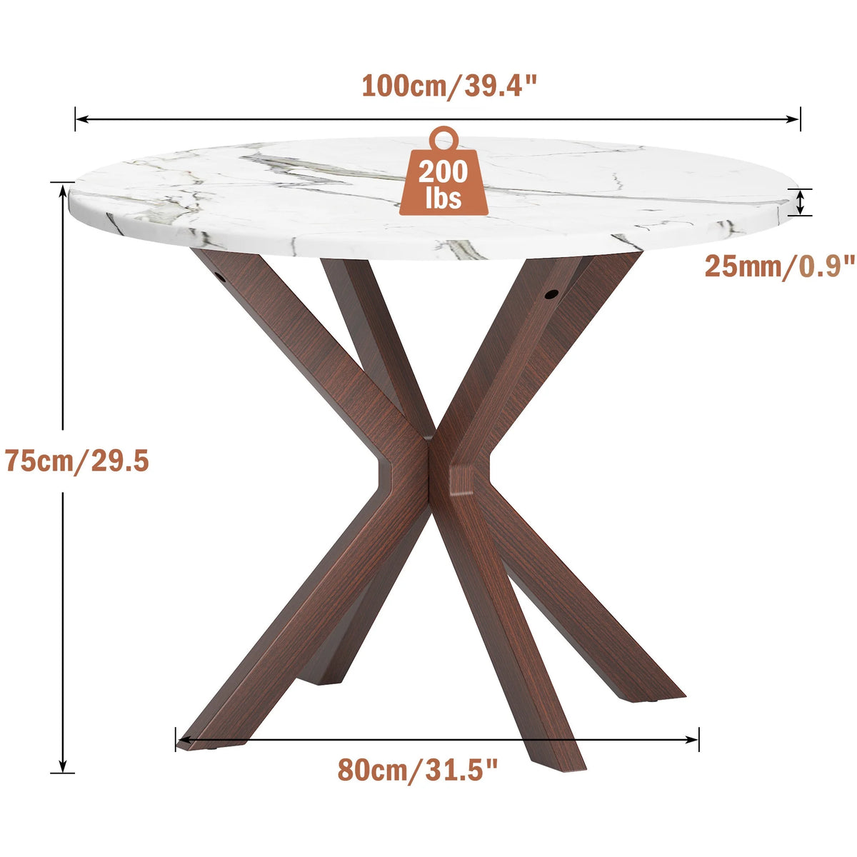 39.4" Round Wood Dining Table with Steel Legs Y4373