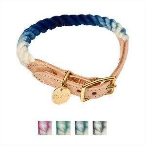 Ombre Rope & Leather Dog & Cat Collar, Indigo, Large B1460