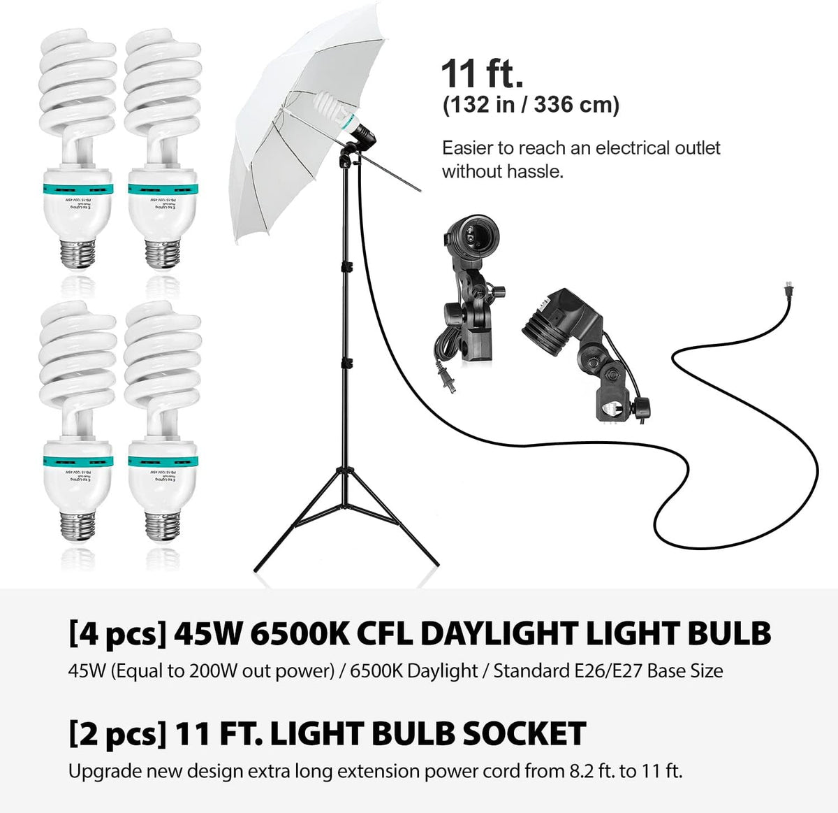 10 ft. Backdrop Support System and 800W 6500K Softbox Umbrella Background Continuous Lighting Kit with Carry Bag K326074