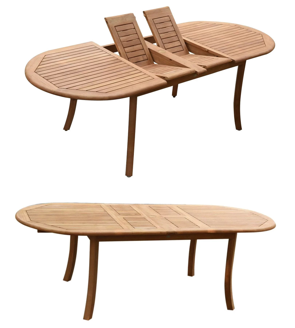Grade-A Teak 5 Pc Dining Set with 94" Oval Table and 4 Stacking Arm Chairs F4023