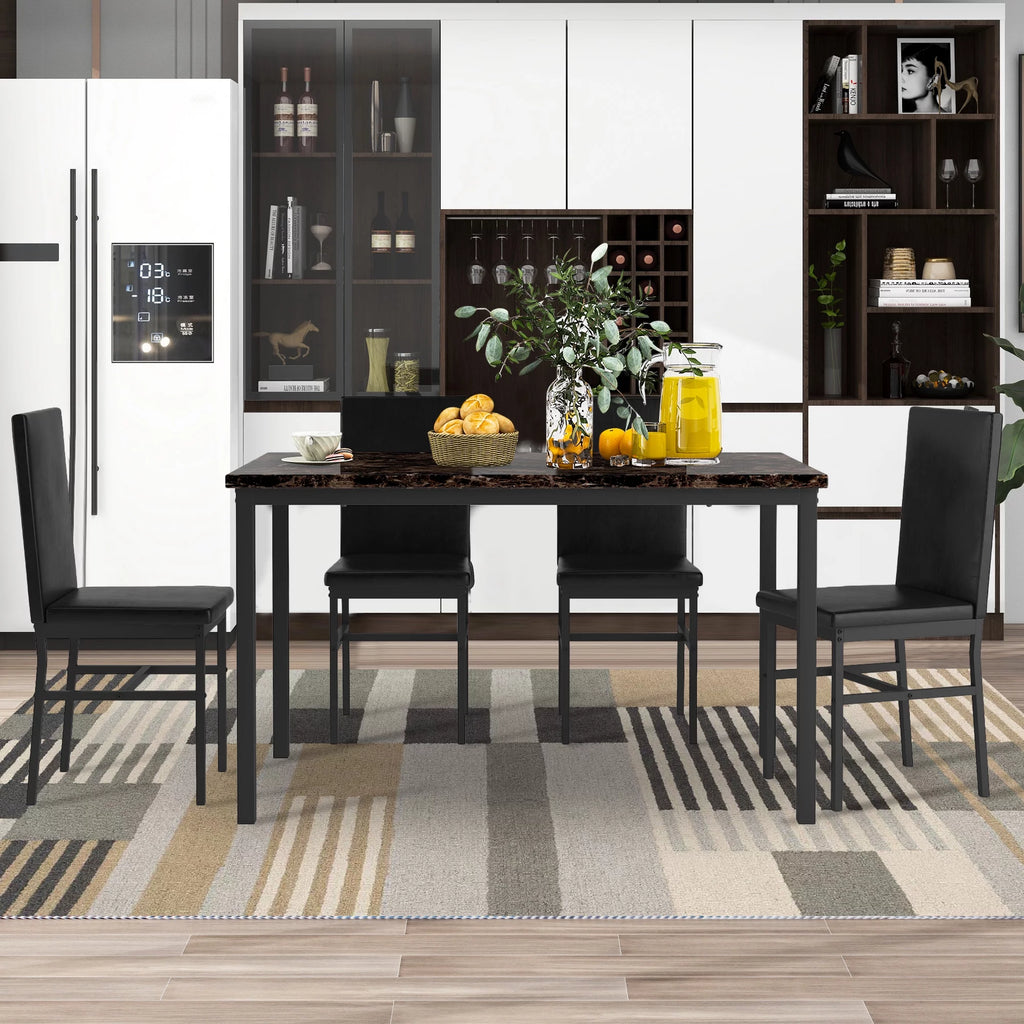 5-Piece Faux Marble Top Velvet Dining Table Set G48841