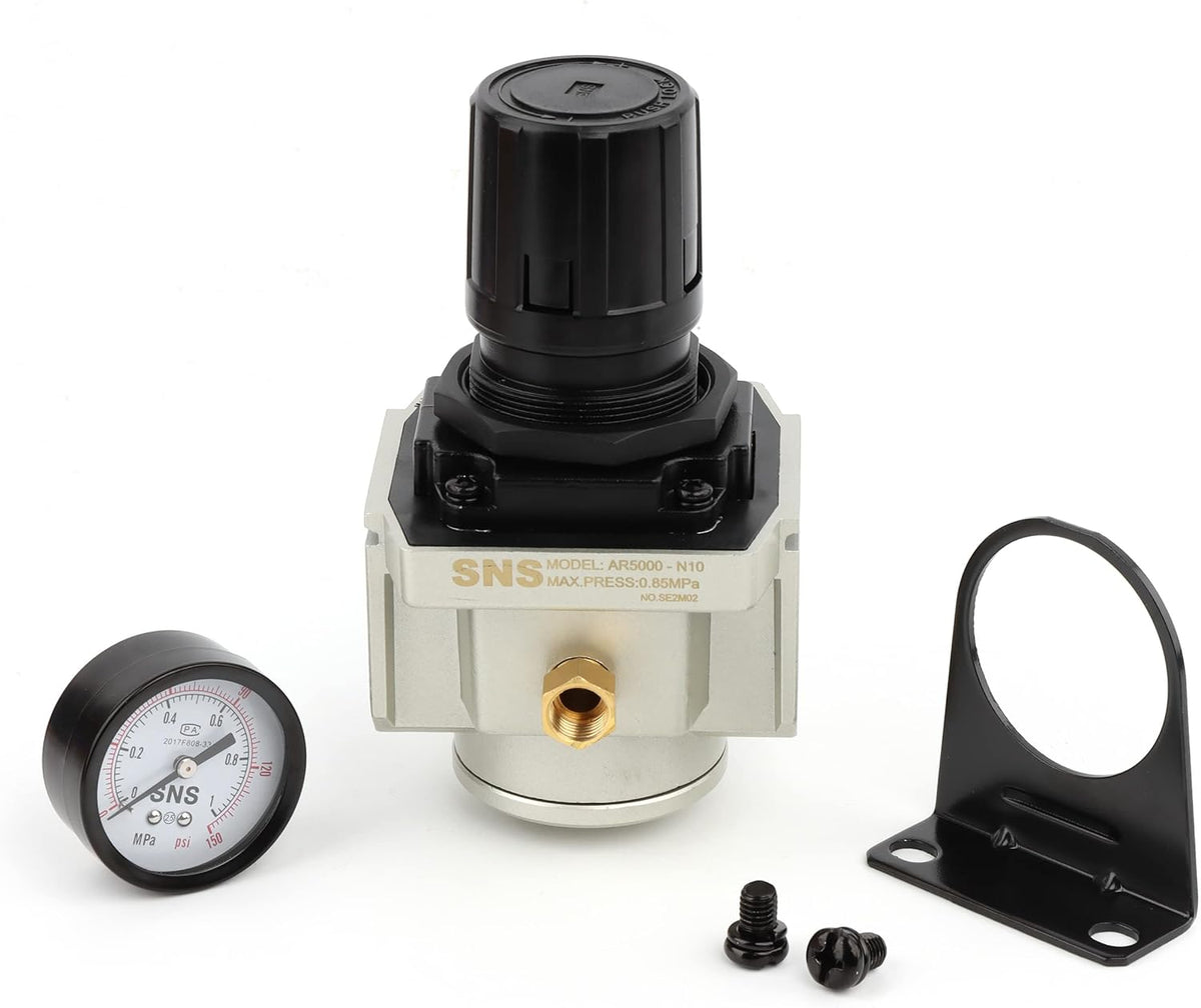 Female Thread 1'' NPT Air Pressure Regulator 0-150 PSI Adjustable, Bracket, Gauge Pack of 2 V640