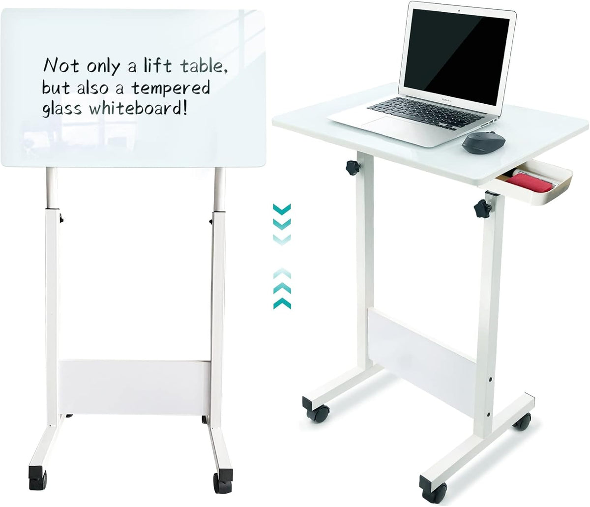 Height Adjustable Mobile Standing Desk 16×24 in Rustic Brown Pack of 2 X25969