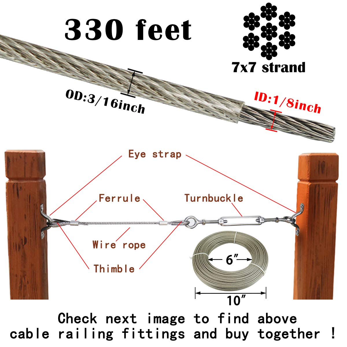 330ft 1/8'' Thru 3/16'' Crystal Vinyl Coated Wire Rope M51690