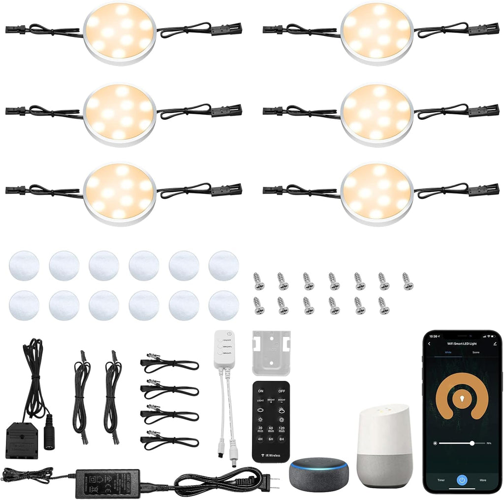 Linkable LED Puck Lights, 12V Dimmable Under Cabinet Lighting, Daylight White, Pack of 2 X383