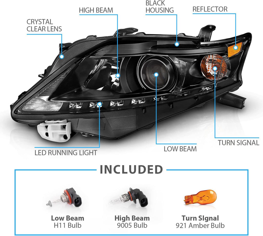 Black Projector Replacement Headlights LED Bar Set V93742