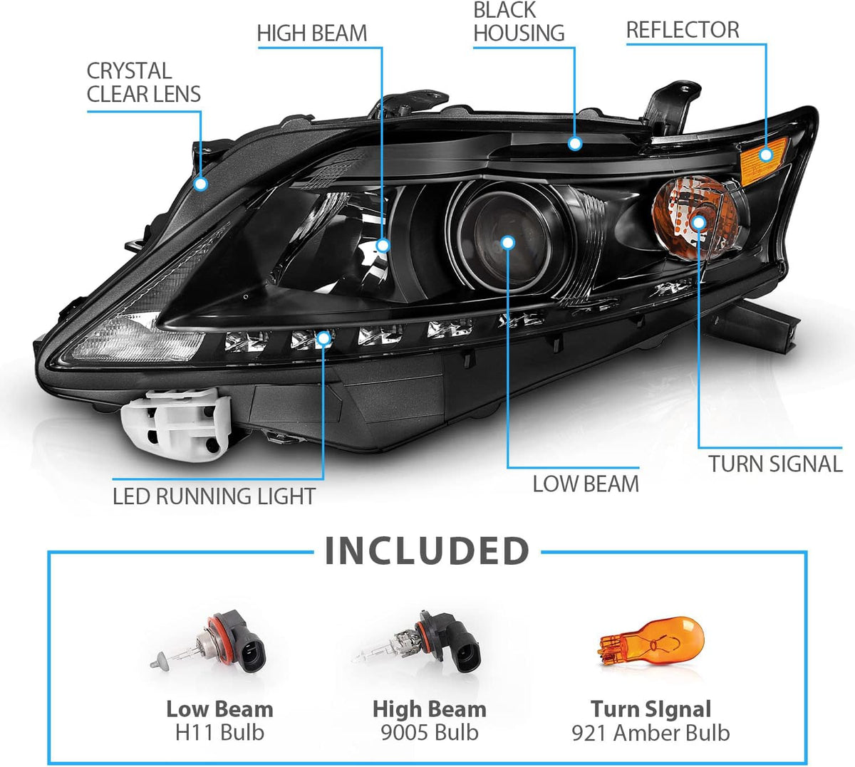 Black Projector Replacement Headlights LED Bar Set V93742