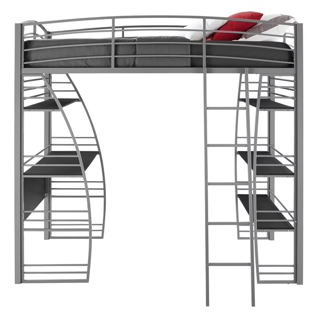 Twin Metal Loft Bed with Desk and Shelves L81322